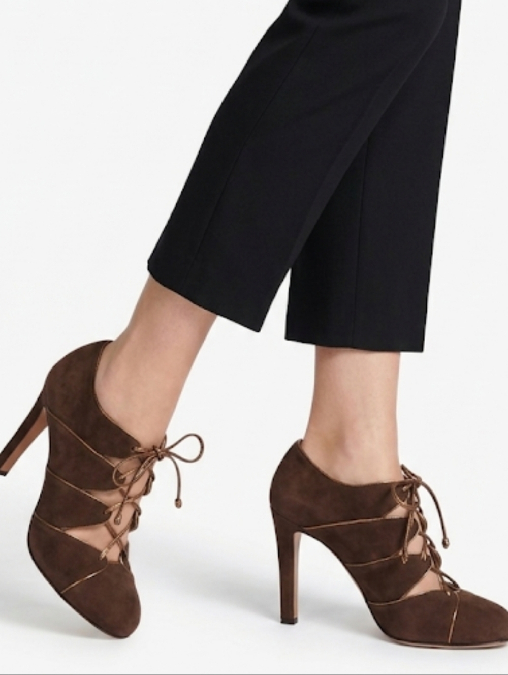 HUGO Boss Lace-Up Closed Toe Brown Suede Heels Size 38/ 7.5
